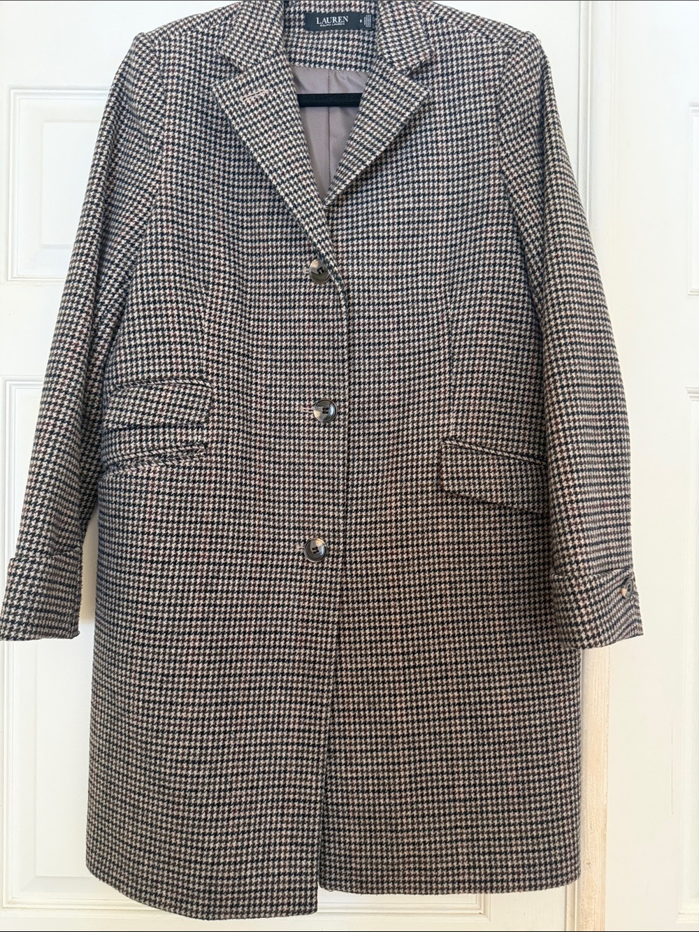 Lauren Ralph Lauren Black and Cream Houndstooth Trench Coat size 8